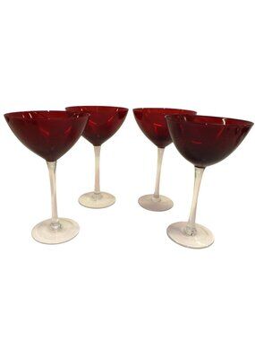 Ruby Red Martini Cocktail Glasses Clear Stem Champagne Dessert Set Of 4 Art Deco